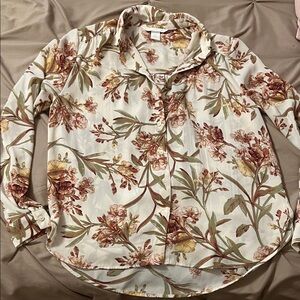 H&M Floral Button Down Shirt - Cream and Brown